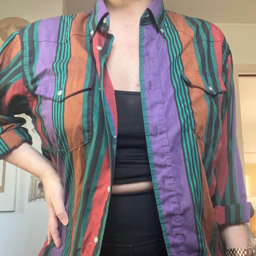 Vintage Wrangler striped button down cowboy cut regular fit *3 for 18!*